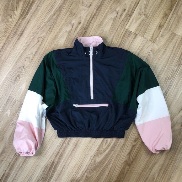 Forever 21 Jackets & Blazers - Forever 21 Crop Top Size Small Color block Windbreaker Full Zip Pink Green Blue